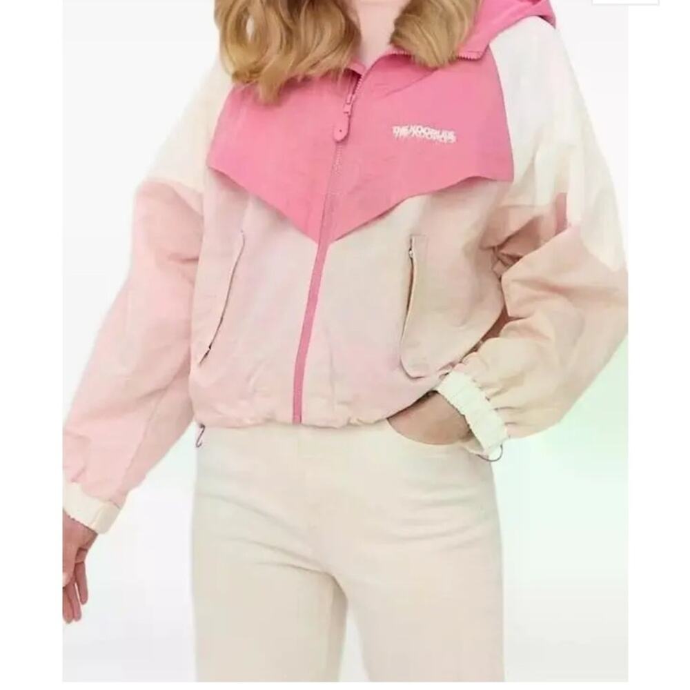 The Kooples Paris Colorblock Hooded Windbreaker Jacket Pink Cream Medium